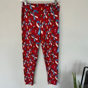 Fabulegs T1D Print Leggings Size Medium Type 1 Diabetes Awareness Red w/ Ribbons